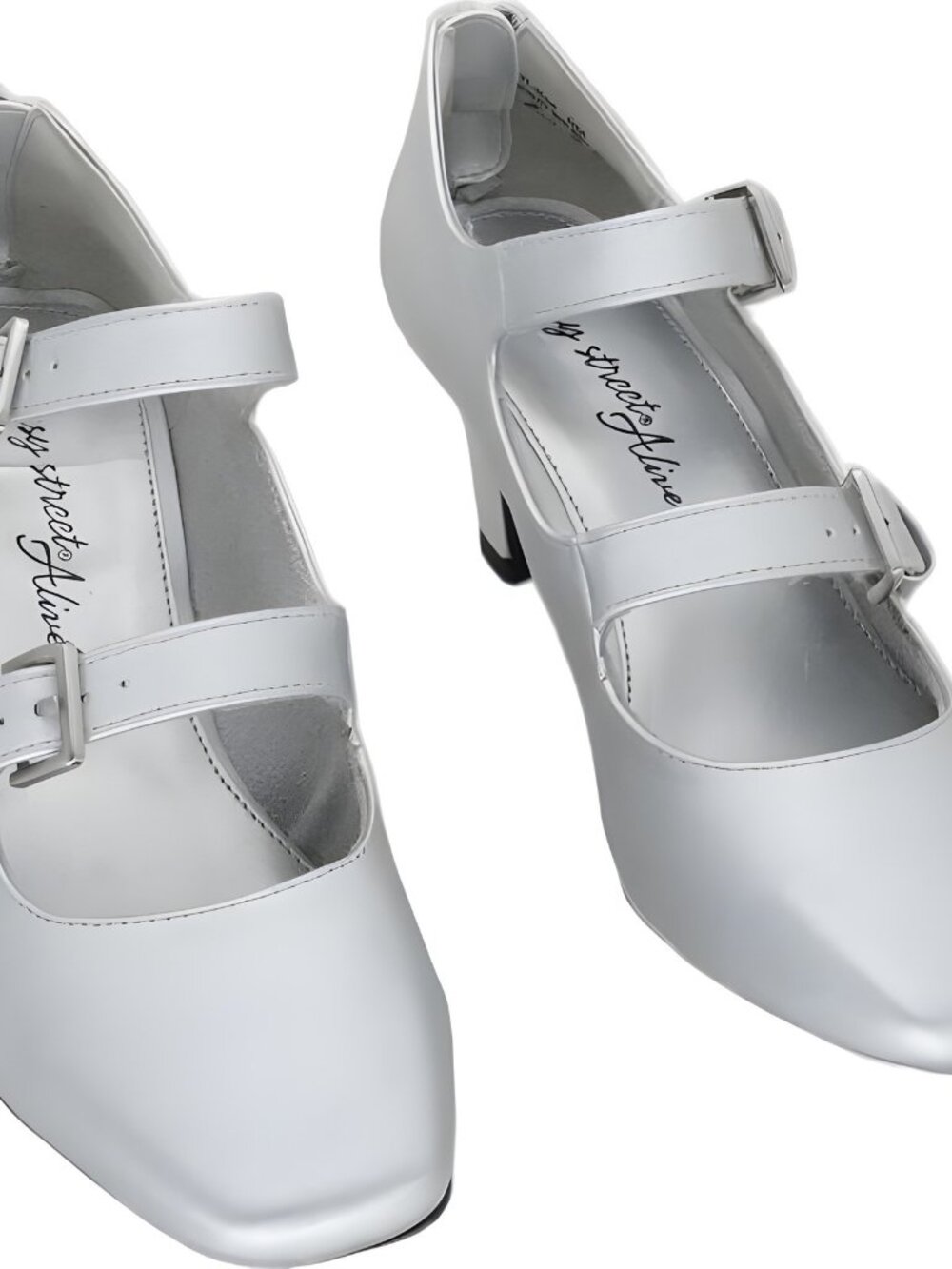 Easy Street Willis Mary Jane Heels Silver Satin Womens 6M